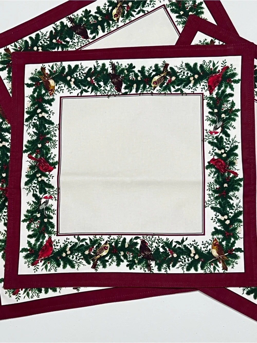 Share Zina Vasi Christmas Placemats Set of 4 Redbirds Holly Reversible Cotton